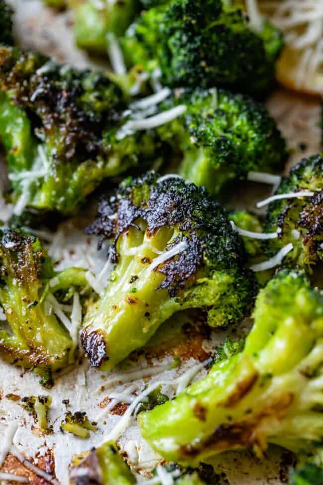 garlic roasted broccoli with parmesan sprinkled on top.