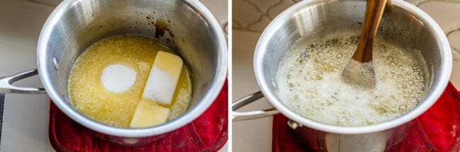 sugar, butter, and lemon juice in a pot, the mixture boiling