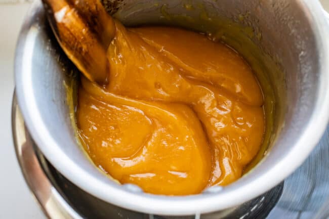 meyer lemon filling thickening in a pot