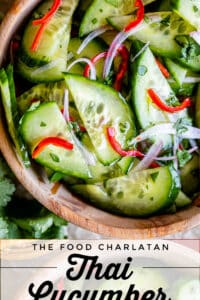 Thai cucumber salad in a wooden bowl