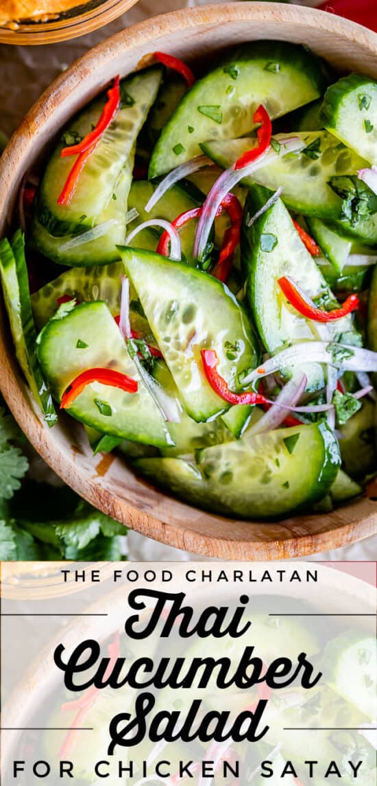 Thai cucumber salad in a wooden bowl