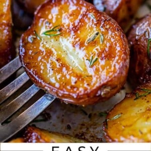 Easy roasted red potatoes with a fork