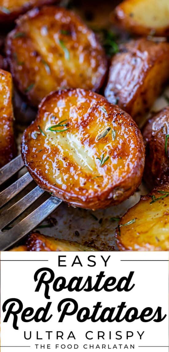 Easy roasted red potatoes with a fork