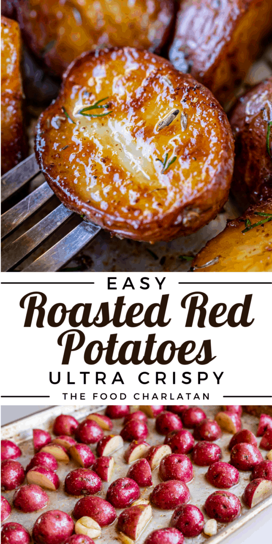 easy garlic roasted red potato on a fork