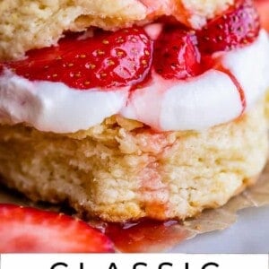 classic strawberry shortcake with whipped cream and biscuits