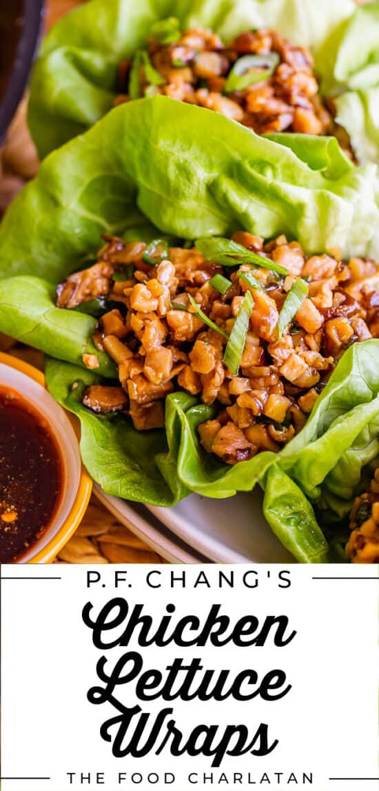 chicken lettuce wraps on a plate with sauce