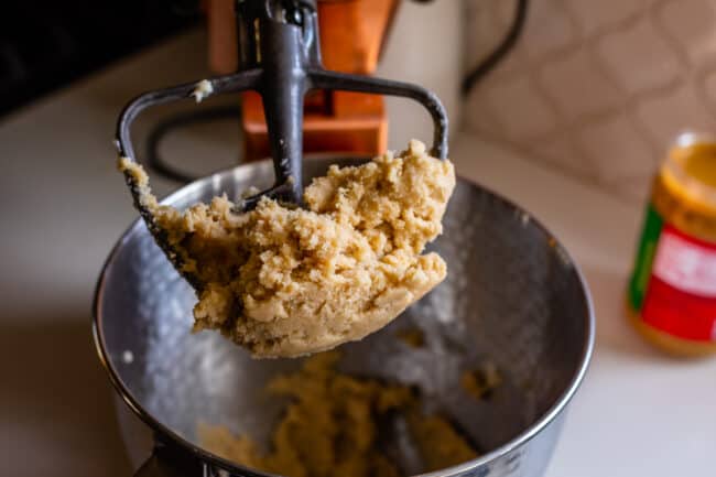 butter and sugar stirred together in a stand mixer