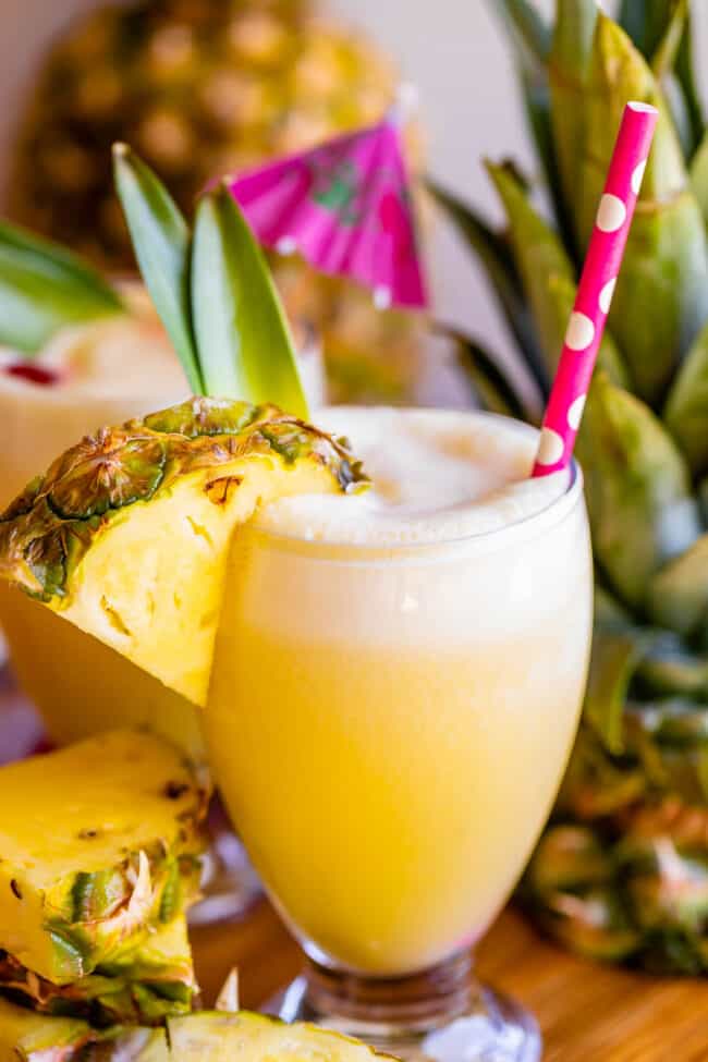 pina colada virgin with pineapple wedge and straw.