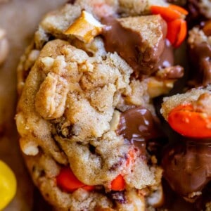 reese's pieces cookies with pretzels and chocolate
