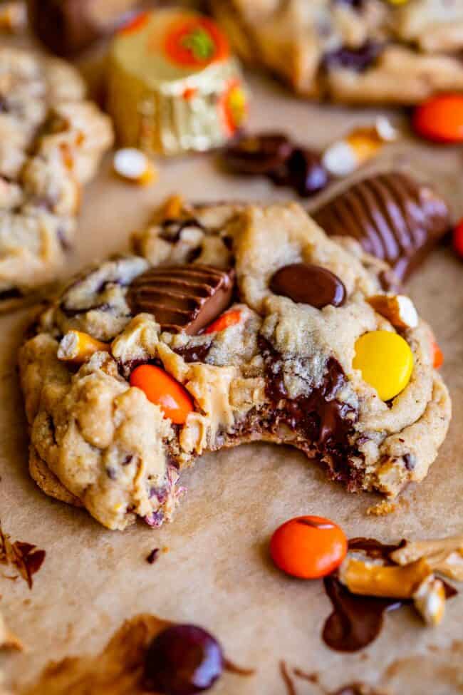 chocolate chip pretzel cookies with reese's pieces