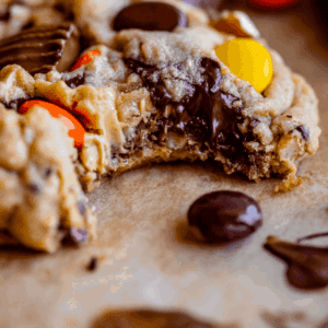 pretzel reese's peanut butter cookies with a bite taken out