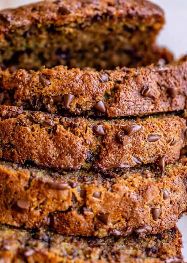 chocolate chip zucchini bread sliced.