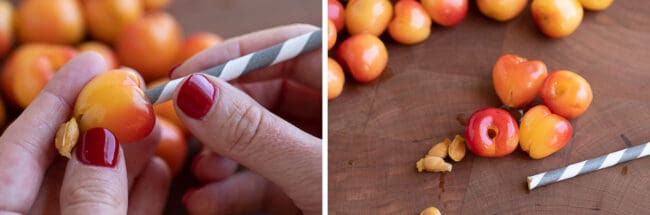 how to pit cherries with a straw