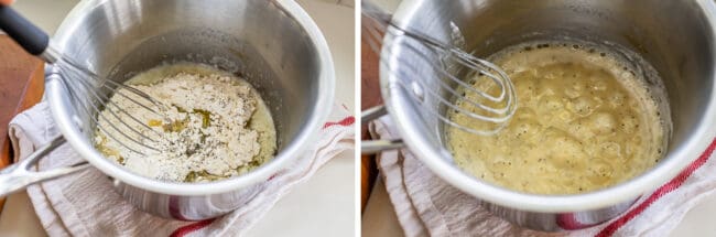 flour and butter in pot, stirred together with whisk to make roux
