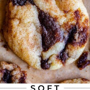 soft cinnamon roll cookies with cinnamon swirl