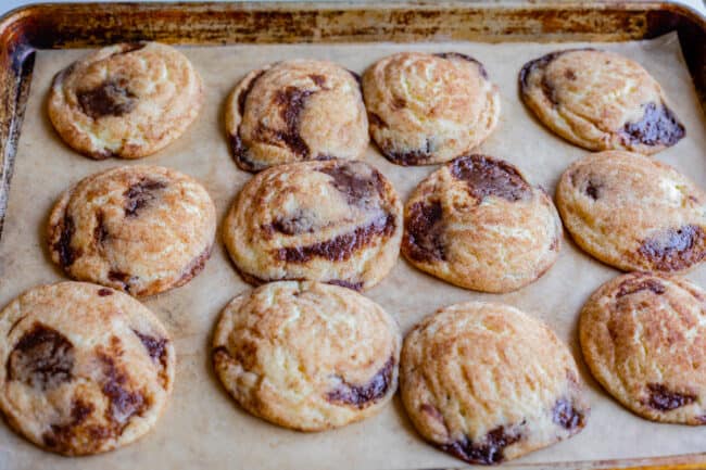 cookies just out of the oven on a baking sheet