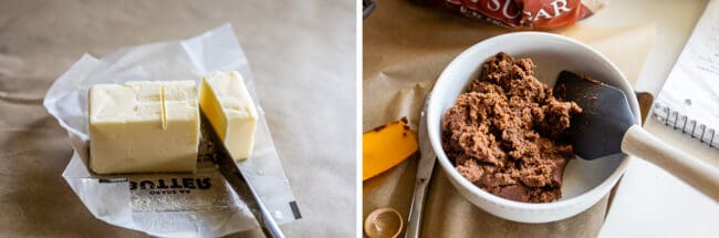 soft butter, cinnamon roll filling in a bowl with spatula