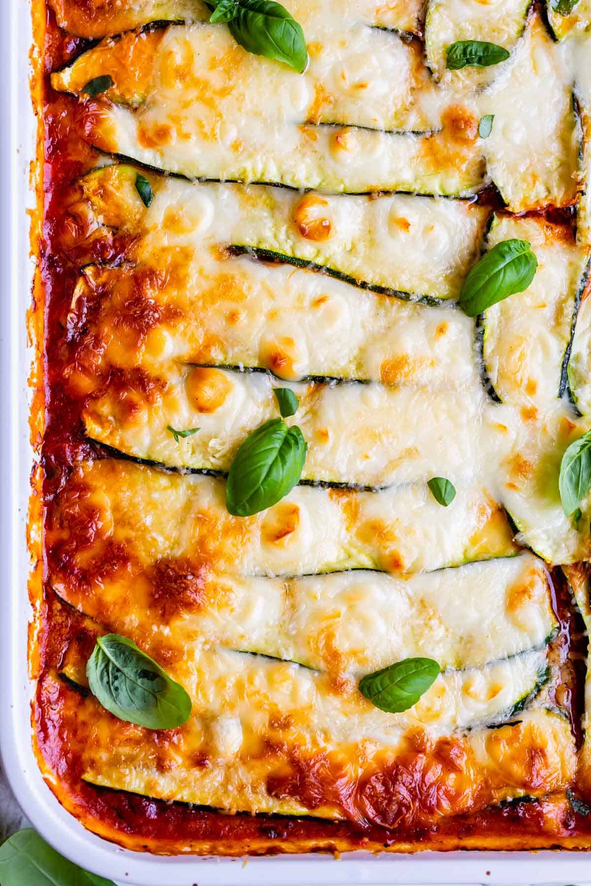 zucchini noodle lasagna with basil