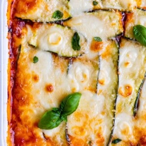 zucchini noodle lasagna in a pan