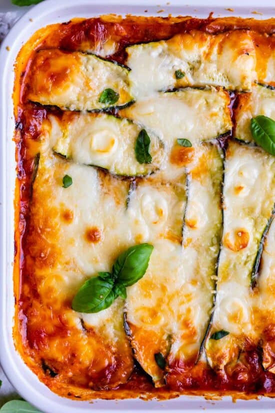 zucchini noodle lasagna in a pan