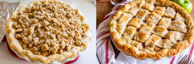 Dutch Apple Pie next to traditional lattice crust apple pie.