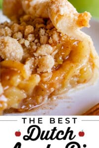 easy dutch apple pie recipe with crust, on a white plate