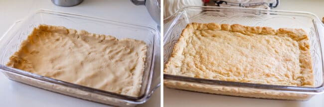 shortbread dough pressed into a pan, then baked