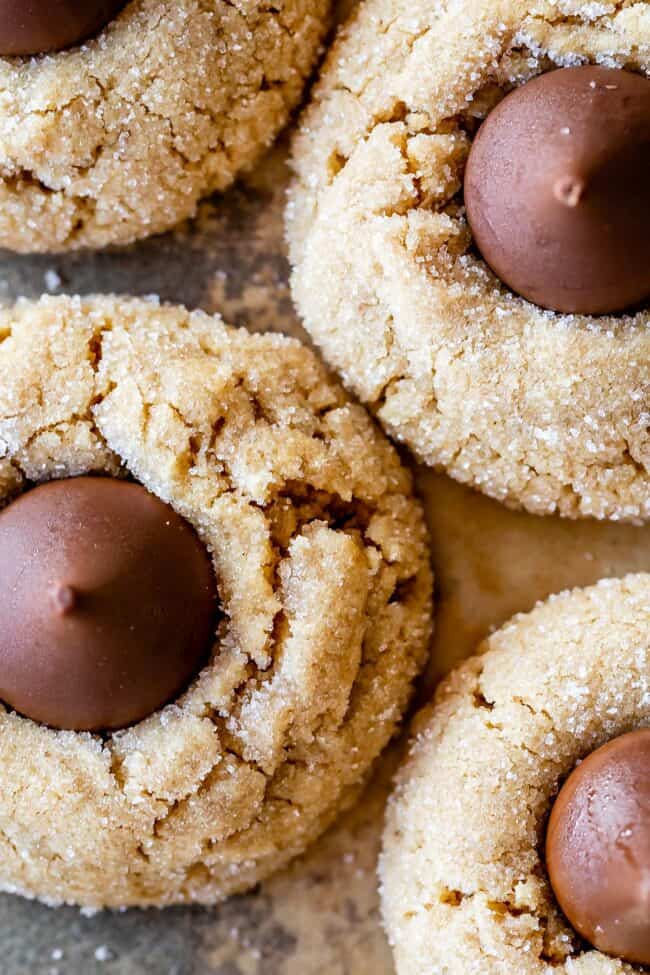 close up overhead shot of peanut butter blossoms.