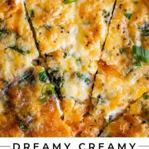overhead shot of basic quiche with spinach and bacon
