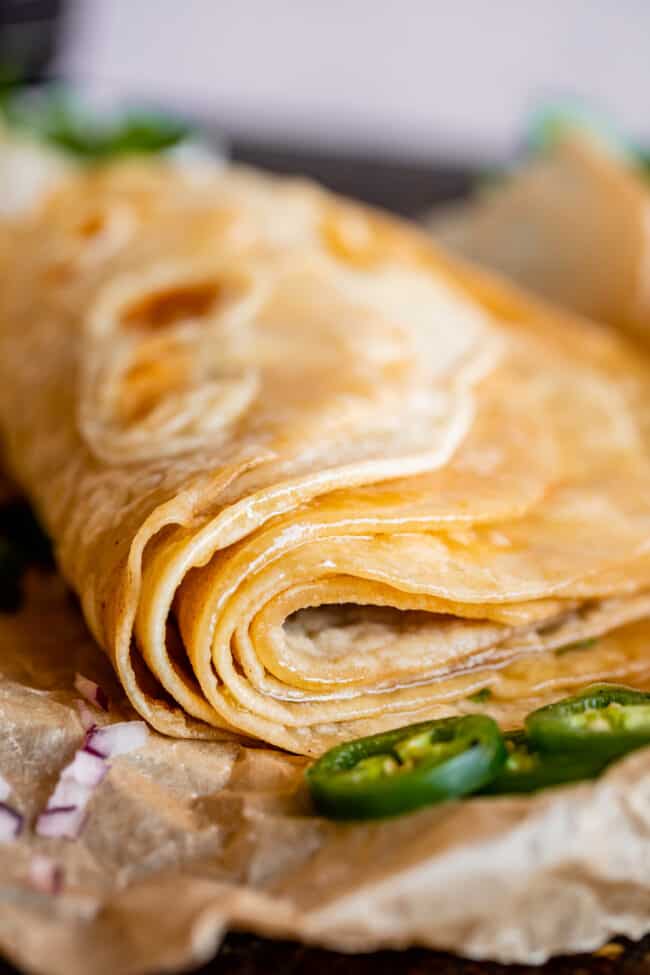 close up photo of roti Indian bread folded over