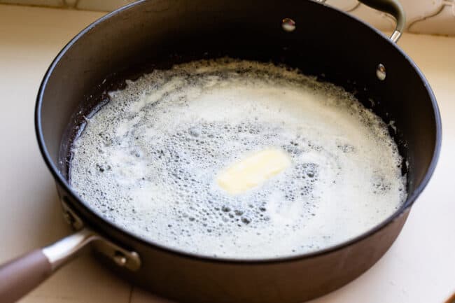 melted stick of butter in a large skillet.