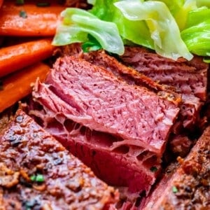 corn beef and cabbage sliced, with carrots and cabbage