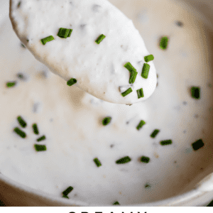 spoon dipping into white bowl of horseradish sauce