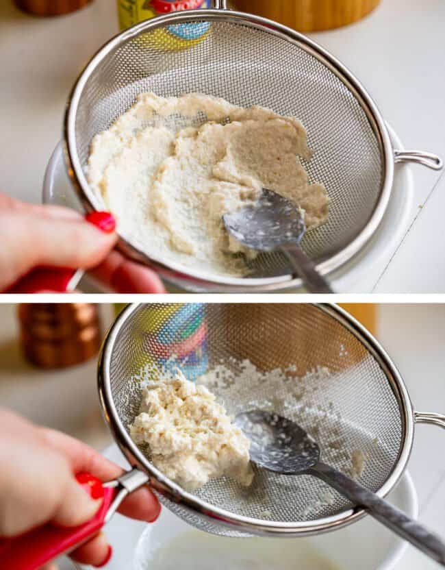 pressing prepared horseradish through a strainer.