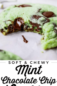 mint chocolate chip cookies on white plate with bite taken out