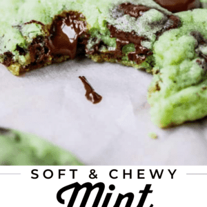 mint chocolate chip cookies on white plate with bite taken out