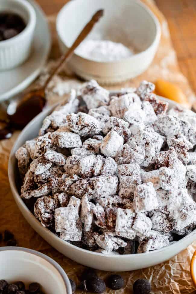 how to make muddy buddies stick together in chunks, in a large bowl