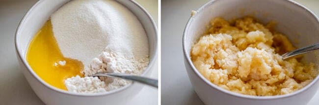 butter, sugar, and flour in a bowl, then mixed together.