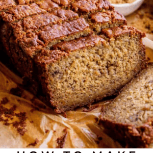 sliced loaf of homemade banana bread.