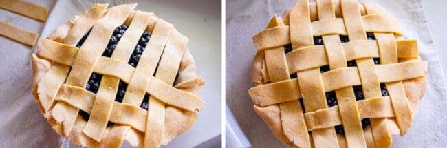 making a lattice crust on a pie.