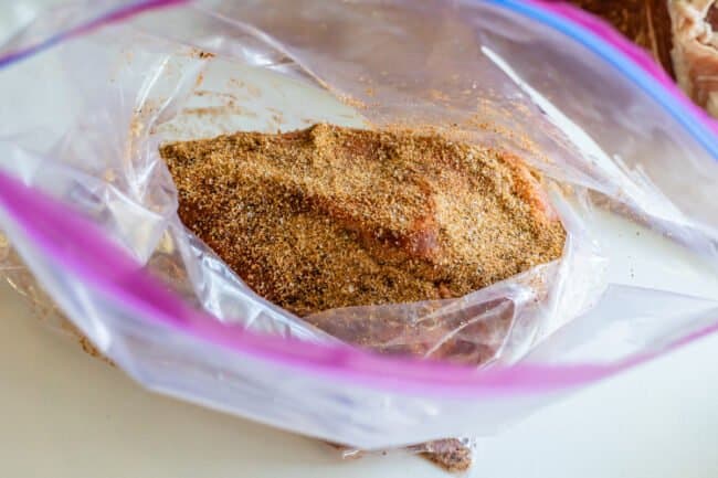 spice rubbed pork should in a ziplock bag.