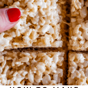 Rice Krispie treats cut into squares.