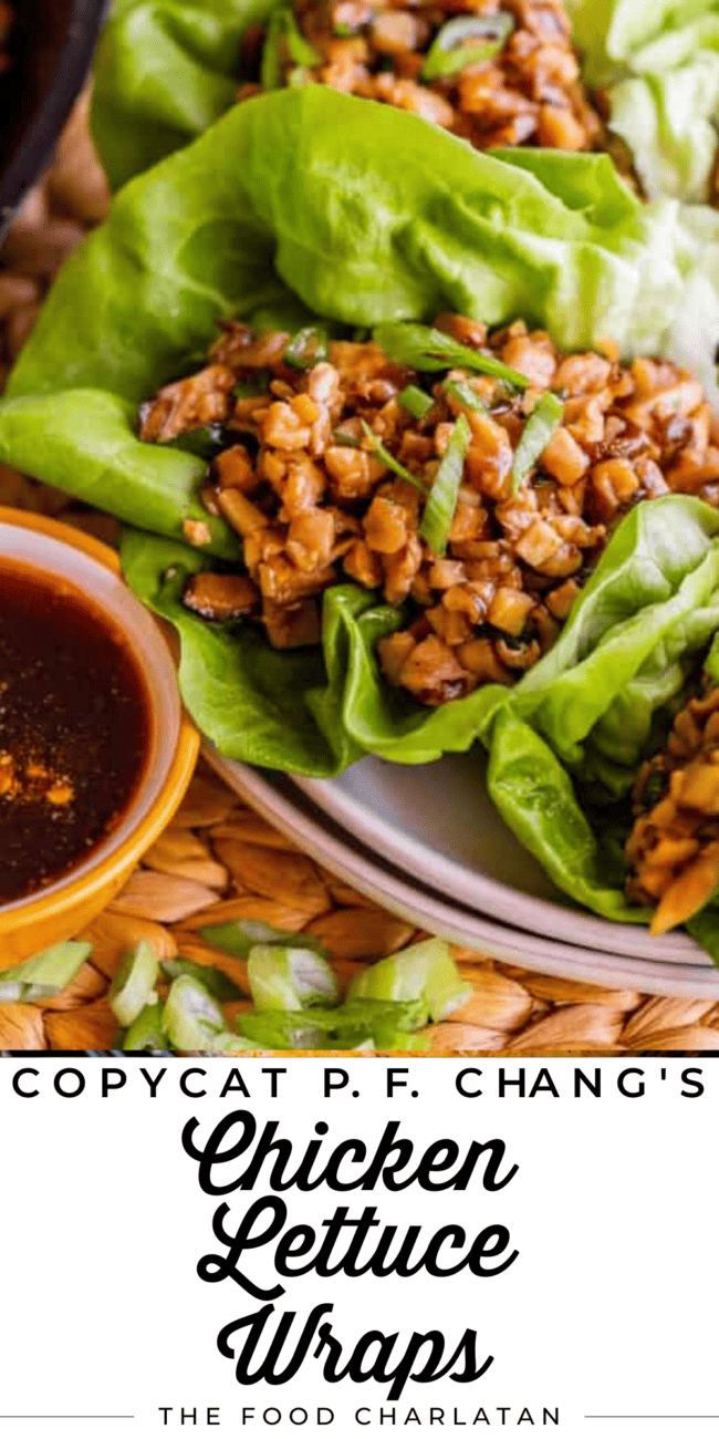chicken lettuce wraps with dipping sauce.
