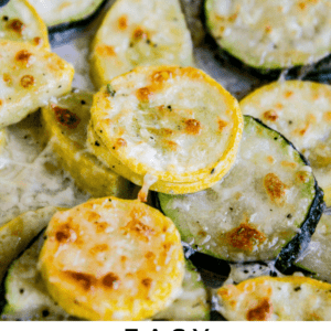 baked parmesan zucchini and yellow squash on a baking sheet.