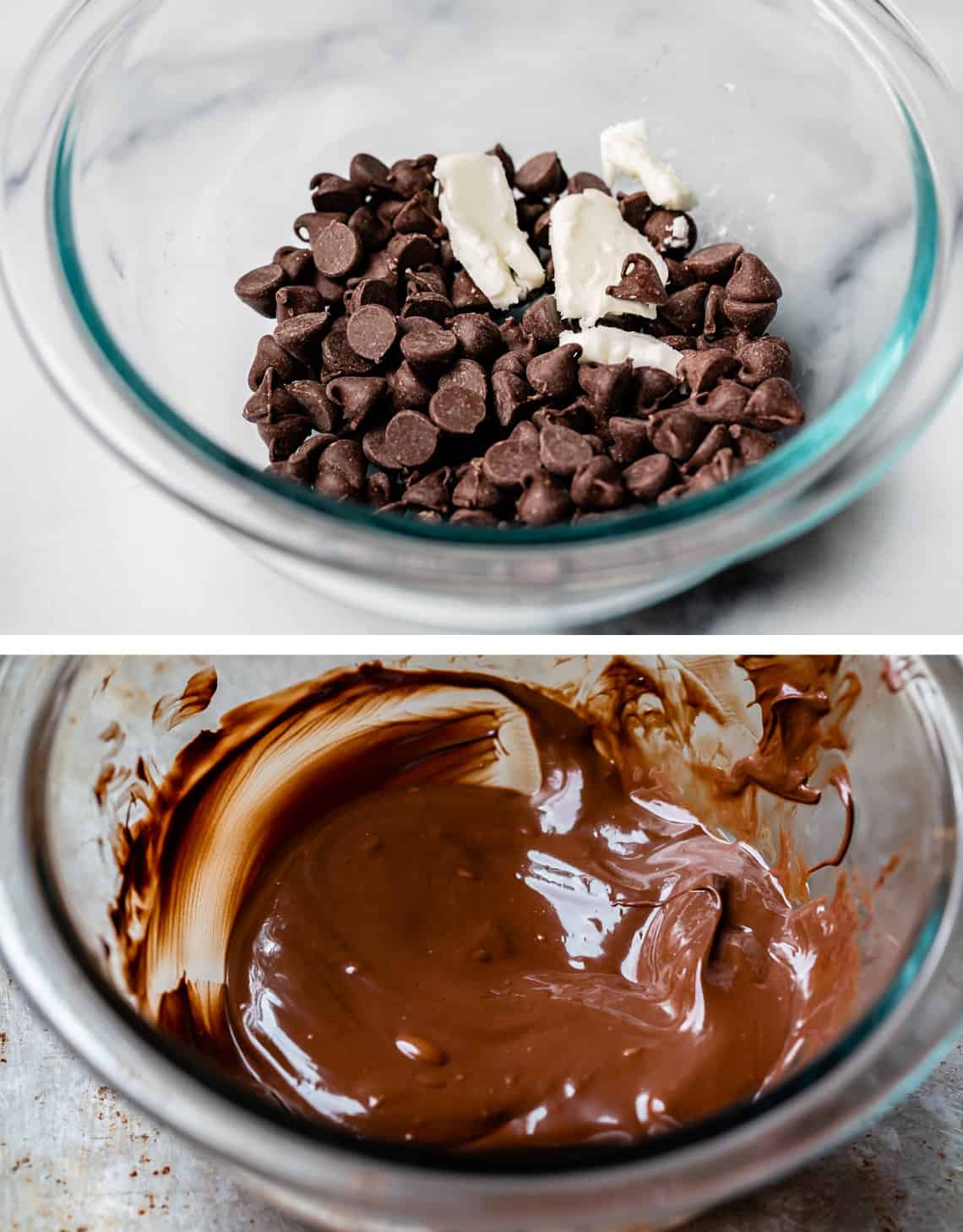chocolate chips and shortening in a glass bowl, then melted.
