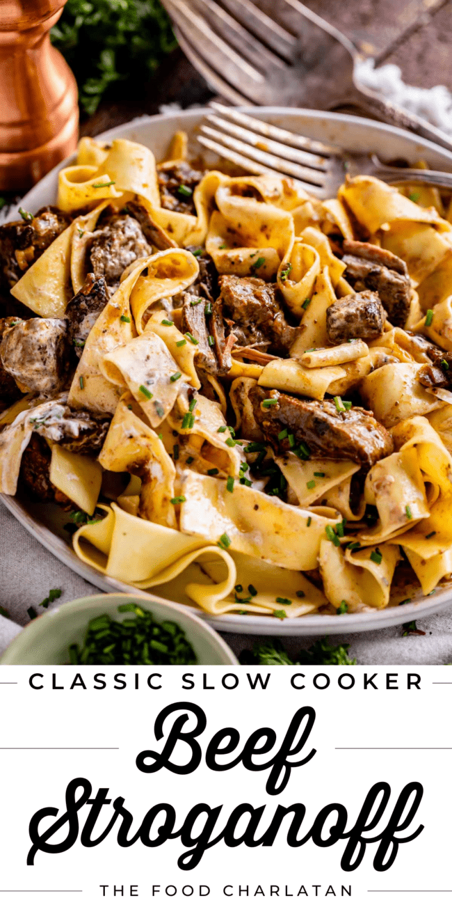 old fashioned beef stroganoff served over pappardelle noodles.