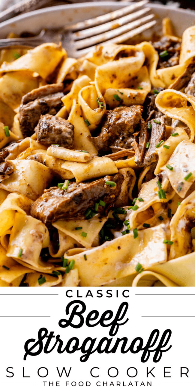 old fashioned beef stroganoff with pappardelle noodles.