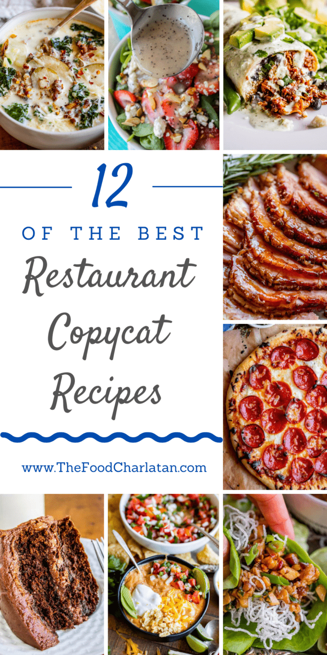 several photos of copycat recipes with text saying, "restaurant copycat recipes".