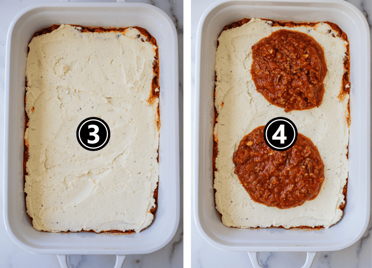 How to layer lasagna with ricotta cheese and bolognese sauce
