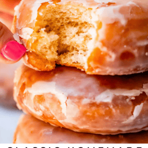hand picking up a donut with text that says "classic homemade donuts".